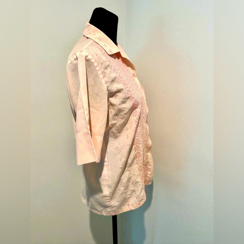 VINTAGE Jean Taylor Peach Pink Embroiderd Button Front S/S Pajama Top Small Fit - Picture 3 of 6
